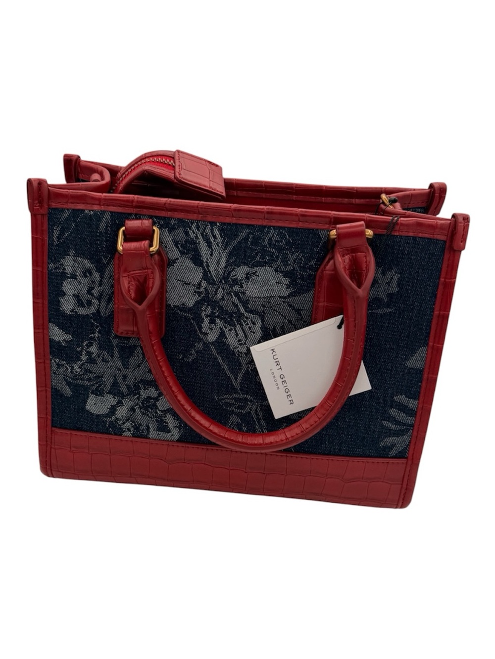 Kurt Geiger Small Chiswick Croc Embossed Denim Tote - Picture 2 of 4